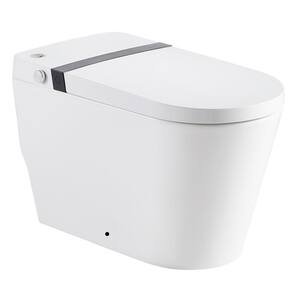 Elongated Smart Bidet Toilet in White with Foot Sensor and Heat Seat