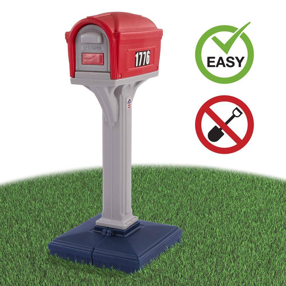 Classic Americana Red and Gray Plastic Pedestal Mailbox