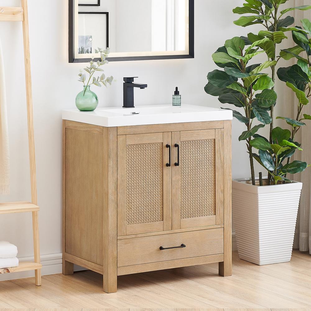 Bondi 30 in.W Single Sink Freestanding Bath Vanity in Light Brown with White Artificial Stone Top price history on PriceWatchPro