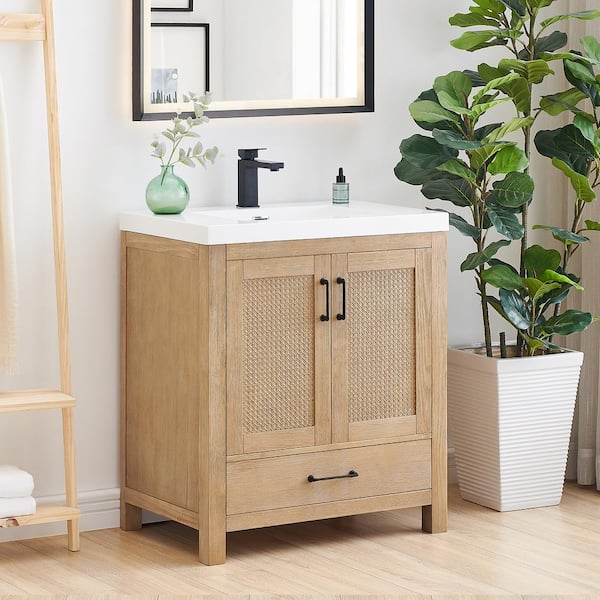 Bondi 30 in.W Single Sink Freestanding Bath Vanity in Light Brown with White Artificial Stone Top
