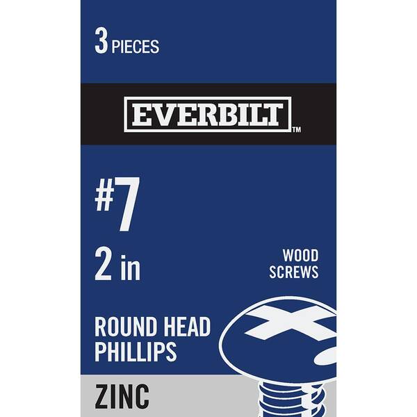 Everbilt #7 x 2 in. Zinc Plated Phillips Round Head Wood Screw (3-Pack)