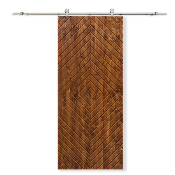 CALHOME 36 in. x 80 in. Walnut Stained Pine Wood Modern Interior Sliding Barn Door with Hardware Kit