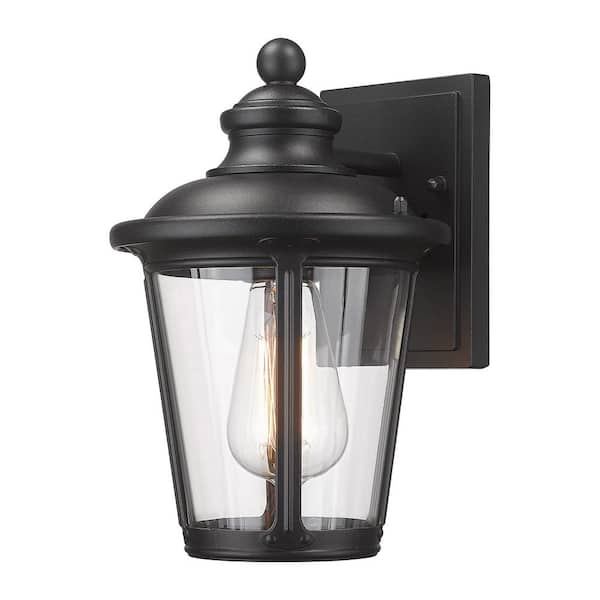 JAZAVA 1-Light Black Aluminum Outdoor Hardwired Waterproof Outdoor Lighting Fixture Wall Lantern Sconce with No Bulbs Included