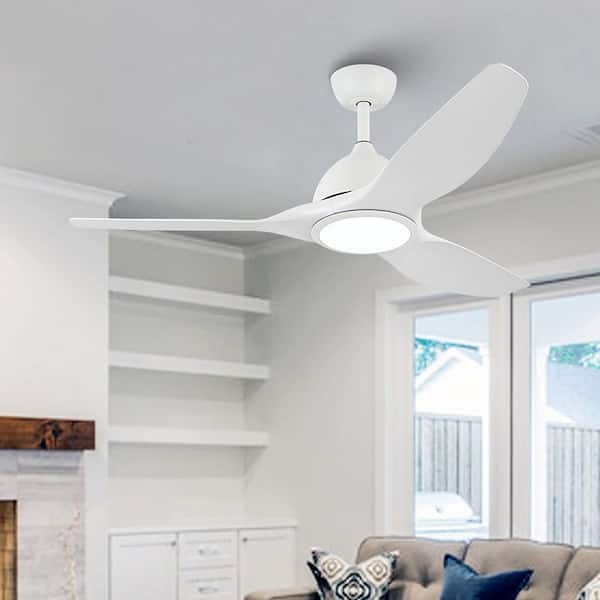 52 in. Indoor Integrated LED Modern Matte White Propeller Ceiling Fan with Light and 6-Speed Remote Control