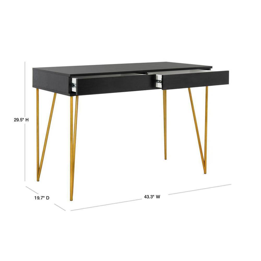 Chic Transitional Black and Gold Home Office Desk with Dual Drawers