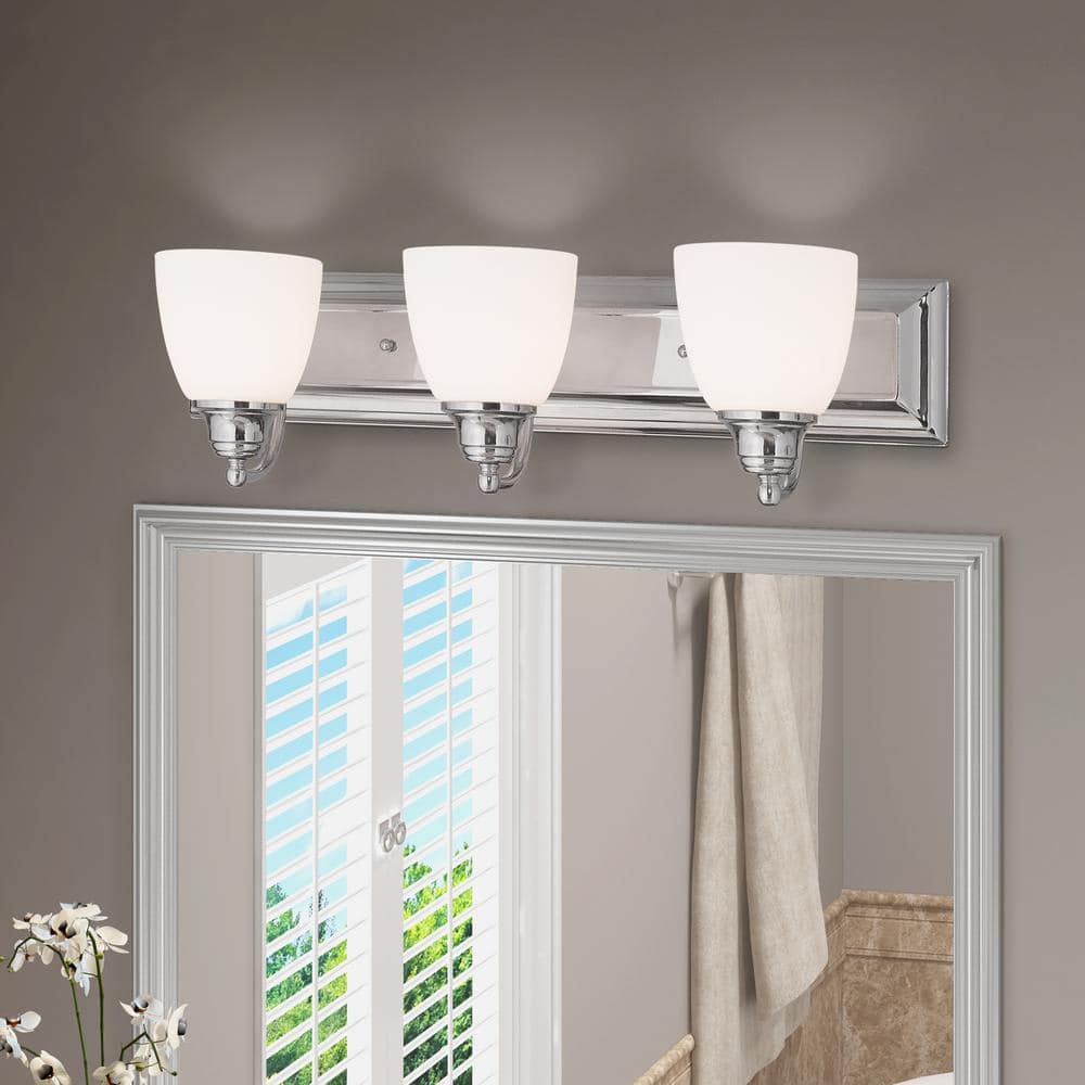 Springfield Polished Chrome 3-Light Vanity with Satin Opal White Glass