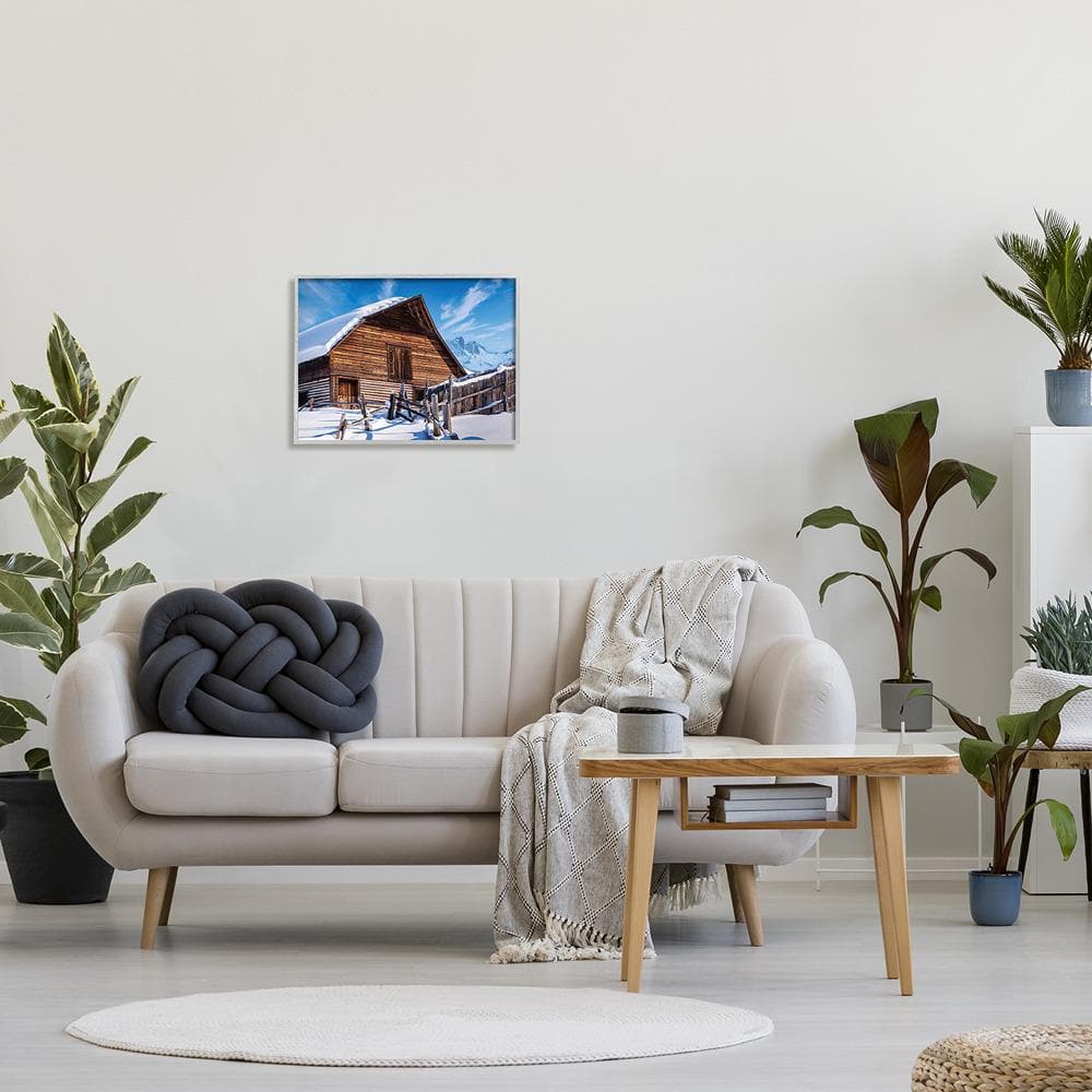 Winter Log Cabin Photography in Gray Wood Frame