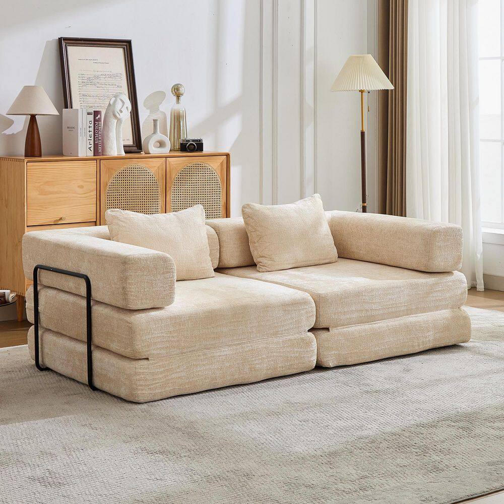 78.7 in. Armless Chenille Fabric Compression Sectional Sofa in Beige price history on PriceWatchPro