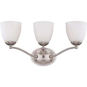 3-Light Brushed Nickel Vanity Fixture with Frosted Glass Shade