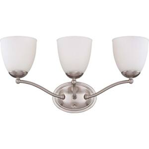 3-Light Brushed Nickel Vanity Fixture with Frosted Glass Shade