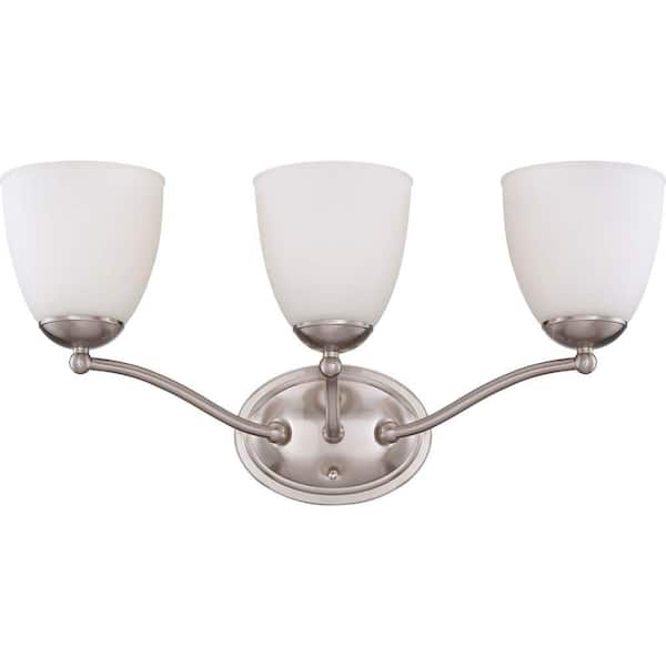 SATCO 3-Light Brushed Nickel Vanity Fixture with Frosted Glass Shade