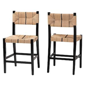 Prita 25 in. Black Wood Counter Stool with Woven Seat (Set of 2)