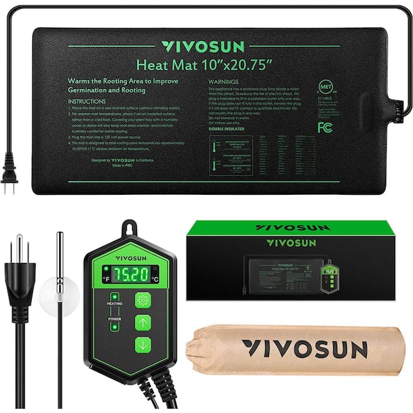 VIVOSUN 10 in. x 20.75 in. Seedling Heat Mat and Digital Thermostat Combo Set