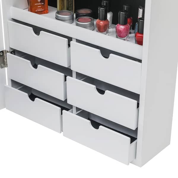 Karl home Whole Mirror 6-Drawers Wooden Wall Hanging White Jewelry