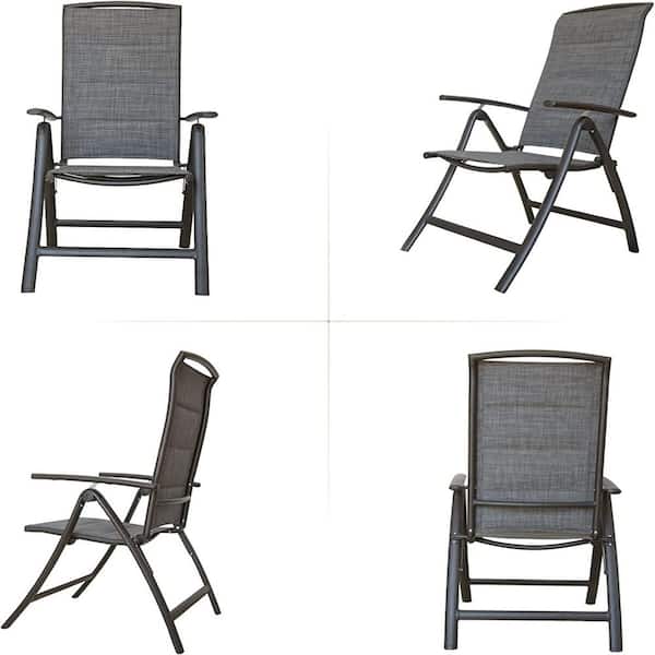 2-Piece Aluminium Outdoor Recliner with Double-Layered Textilene Fabric, Adjustable Folding High Back Patio Chair, Brown