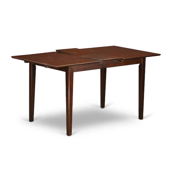 East West Furniture 3-Piece Mahogany Finish Rectangular Solid Wood Top with Butterfly Leaf Dining Table Set