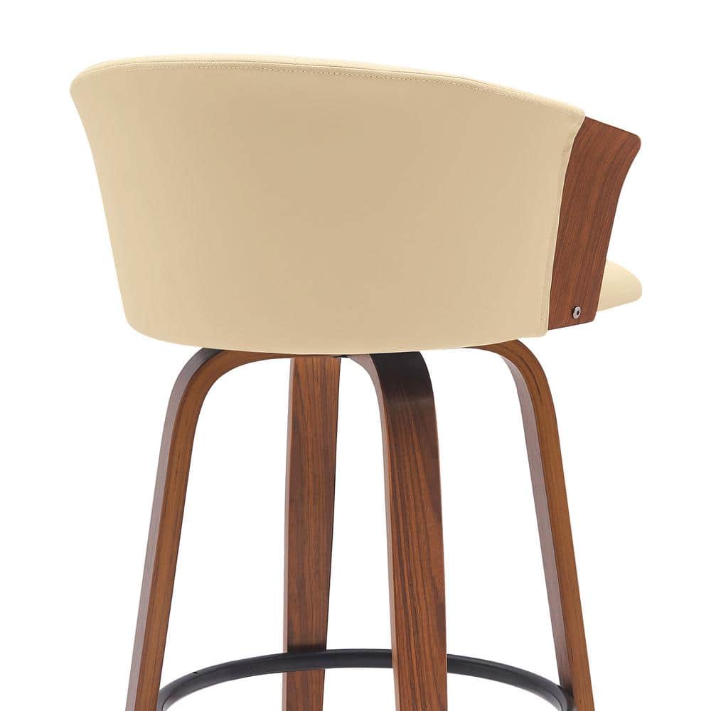 Diana 26" Cream Faux Leather Swivel Walnut Wood Counter Stool