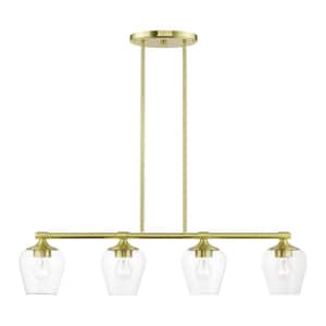 Willow 4-Light Satin Brass Linear Chandelier with Clear Glass Shades
