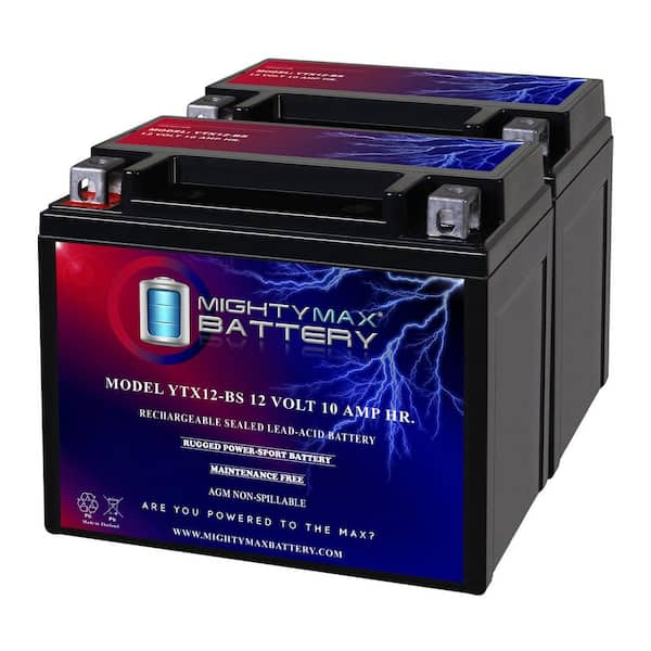MIGHTY MAX BATTERY YTX12-BS 12V 10Ah Replacement Battery compatible with Apex YTX12-BS - 2 Pack
