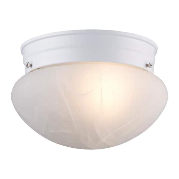 Bel Air Lighting Dash 8 in. 1-Light White Flush Mount Ceiling Light Fixture with Marbleized Glass