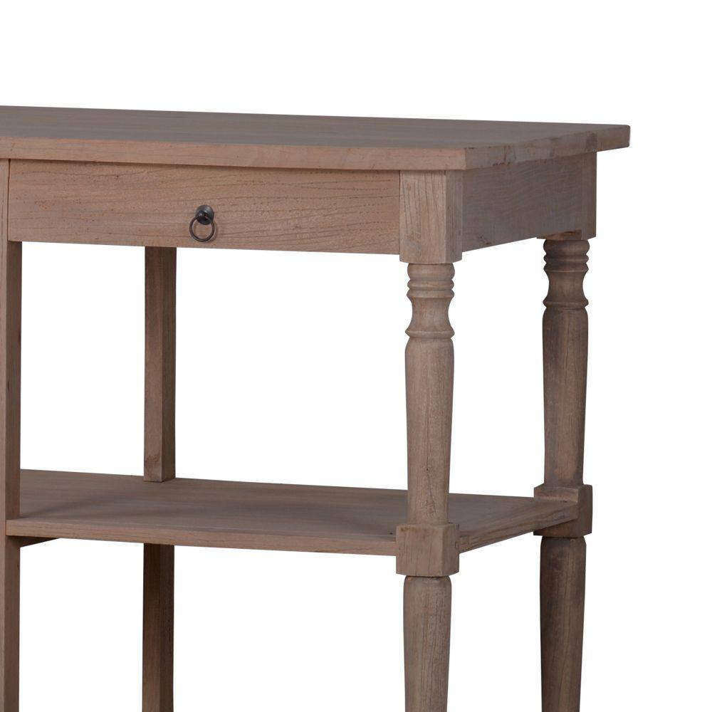 65 Inch Natural Brown Durian Wood Console Table with Storage