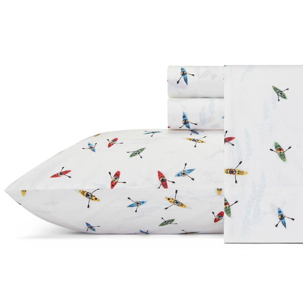 Kayaks 4-Piece White Graphic 200-Thread Count Cotton Percale Queen Sheet Set price history on PriceWatchPro