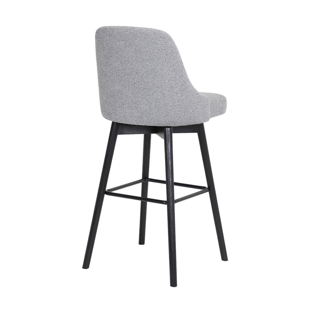 Sicily 26" Swivel Black Wood Counter Stool with Light Gray Fabric