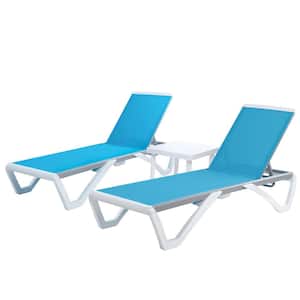 Full Flat Aluminum Patio Reclining Adjustable Chaise Lounge with Aqua Textilence and Table