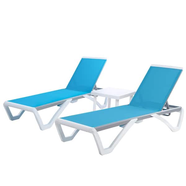 KOZYARD Full Flat Aluminum Patio Reclining Adjustable Chaise Lounge with Aqua Textilence and Table