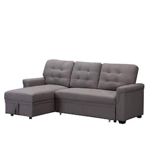 Nathalia 86 in. Round Arm 1-Piece Linen L-Shaped Sectional Sofa in Dark Gray with Chaise