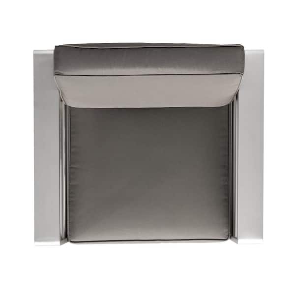 Noble House Cape Coral Silver Finish 5-Piece Aluminum Outdoor Patio Fire Pit Conversation Set with Khaki Cushions 11883