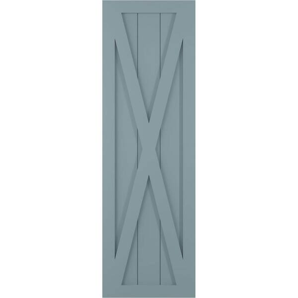Ekena Millwork 15 in. x 51 in. True Fit PVC Single X-Board Farmhouse Fixed Mount Board and Batten Shutters Pair in Peaceful Blue