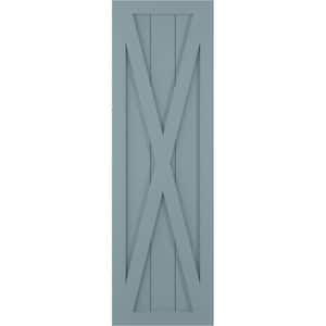 18 in. x 71 in. True Fit PVC Single X-Board Farmhouse Fixed Mount Board and Batten Shutters Pair in Peaceful Blue