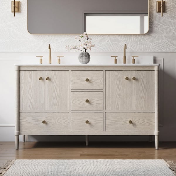 ETHAN 36 in. W x 22 in. D x 35 in. H Single Sink Freestanding Solid Wood Bath Vanity in OAK with Quartz Top