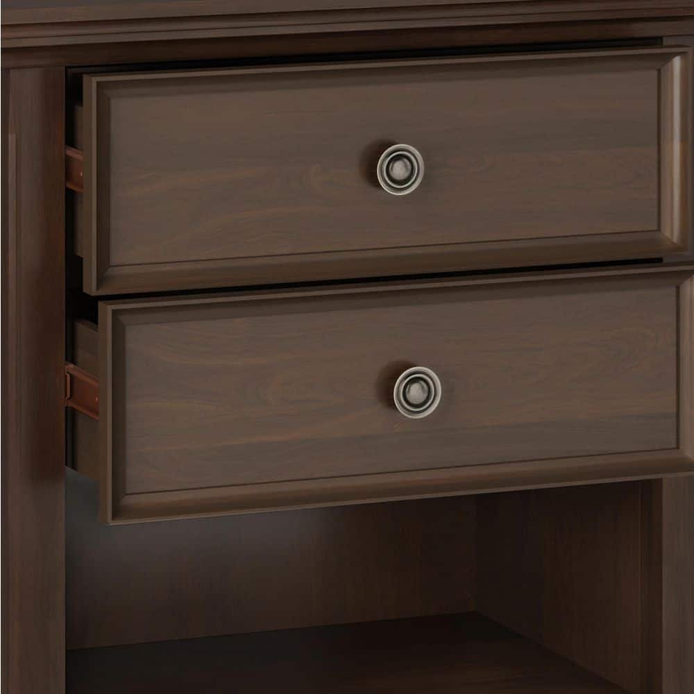 Natural Aged Brown Solid Wood 2-Drawer Bedside Table