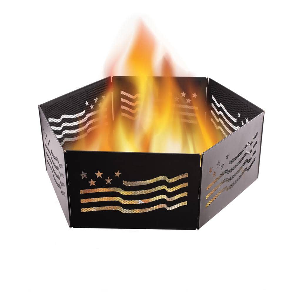 Zion 36" Black Steel Portable Folding Fire Ring with Stars and Stripes