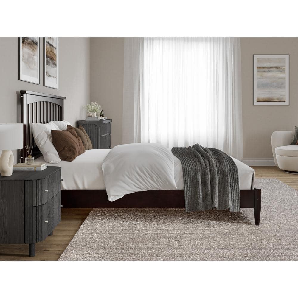 Espresso Full Wood Platform Bed with Slatted Headboard