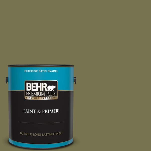 BEHR PREMIUM PLUS 1 gal. #S350-6 Truly Olive Satin Enamel Exterior Paint & Primer