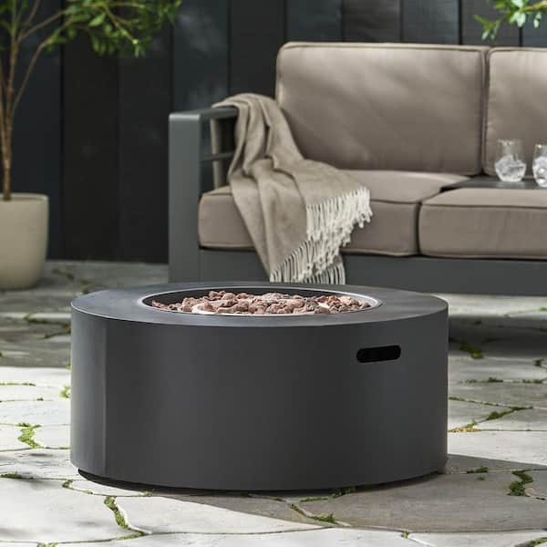 32 in. W 40,000 BTU Round Outdoor Propane Gas Fire Pit Table in Dark Grey