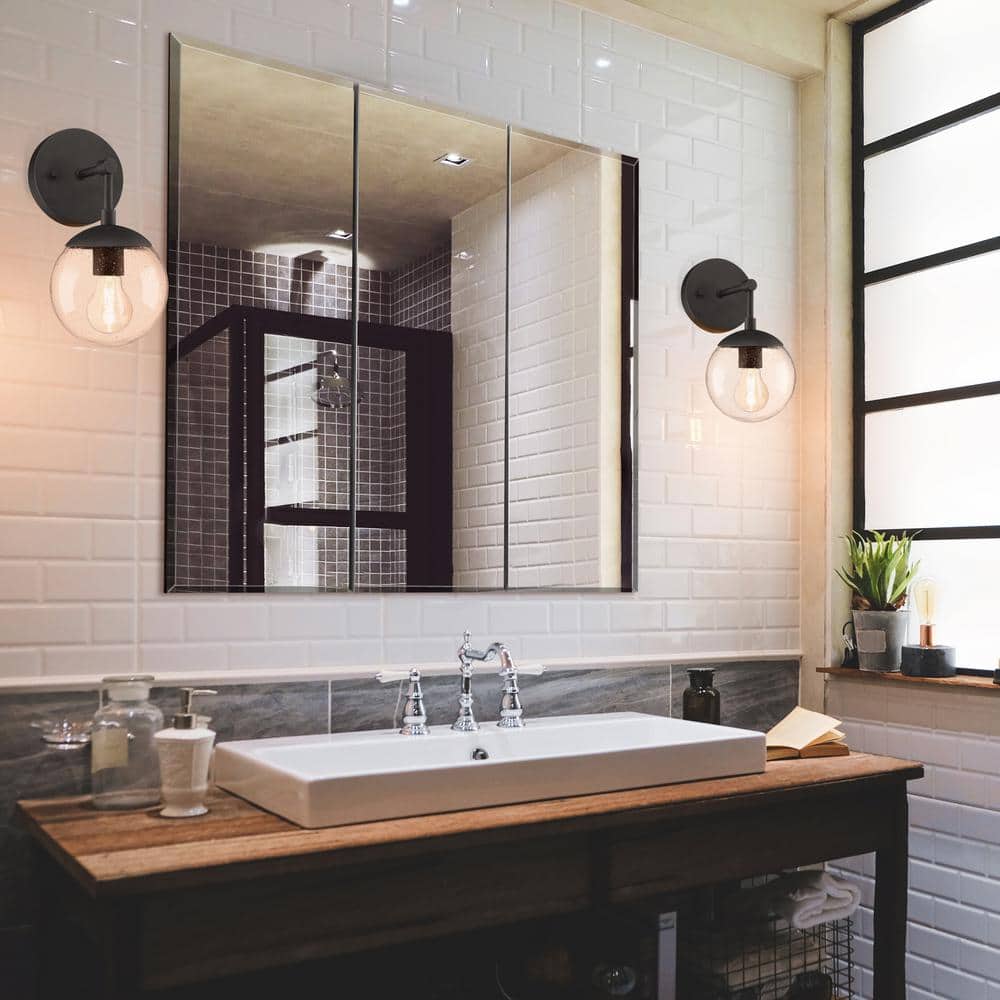 Cyprus 30.4" Frameless Tri-View Medicine Cabinet with Mirrored Doors