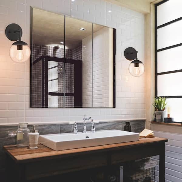 Design House Cyprus 30.4 in. W x 30.1 in. H Assembled Frameless Tri-View Recessed/Surface Mount Medicine Cabinet with Mirrors