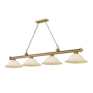Cordon 4-Light Rubbed Brass Billiard Light with White Mottle Glass Shade with No Bulbs Included