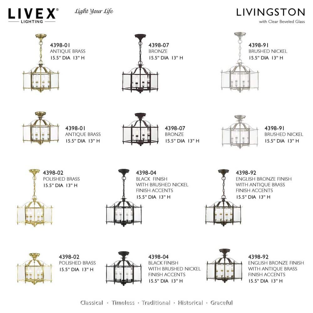Bronze 4-Light Pendant with Clear Beveled Glass Shade
