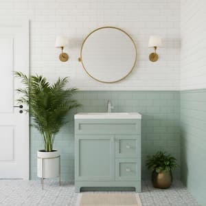 Daisy 30 in. W x 21 in. D x 36.5 in. H S/Sink Free Standing Bath Vanity in Sage with Cultured Marble Top in White