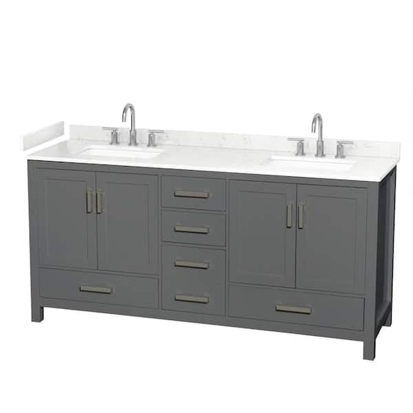 Sheffield 72 in. Double Freestanding Dark Gray Bath Vanity with Carrara Cultured Marble Top