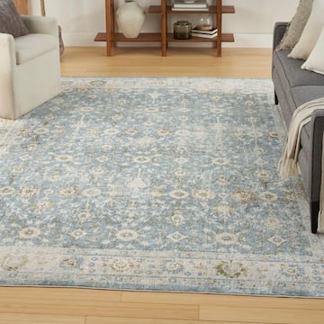 Nourison Astra Machine Washable Teal Beige 8 ft. x 10 ft. Distressed Traditional Area Rug 978240