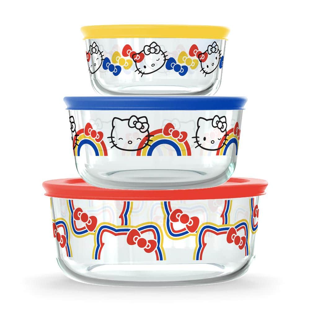 6-Piece Glass Food Storage Set: Hello Kitty, Ribbons and Bows
