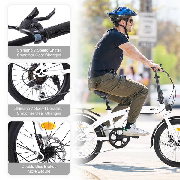 Sudzendf White 20 in. Folding Bike Steel Frame 7 Speed City