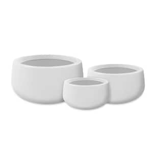 19.6 in., 15.7 in. & 11.8 in. W Round Pure White Concrete Elegant Planters Set of 3, Outdoor Indoor w/Drainage Holes