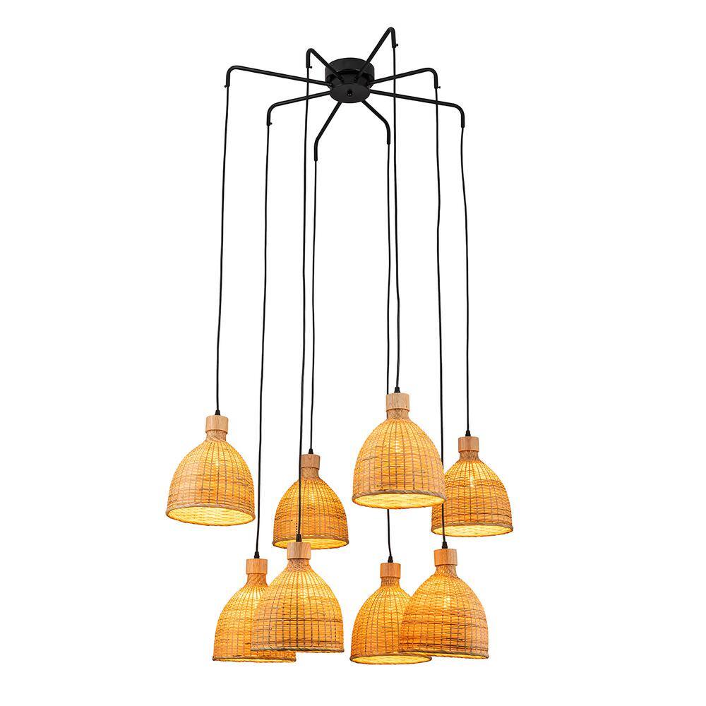 James 8-Light Cluster Pendant Light Rattan Dome Shade Staircase Chandelier in Matte Black price history on PriceWatchPro